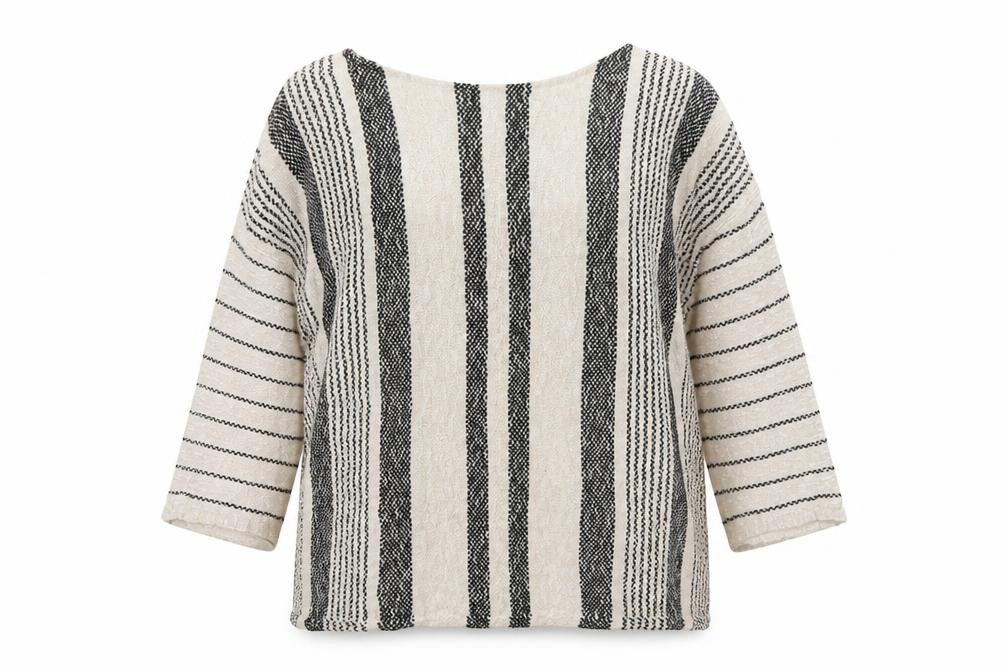 Front view of Papaya women’s beige striped jumper, size L