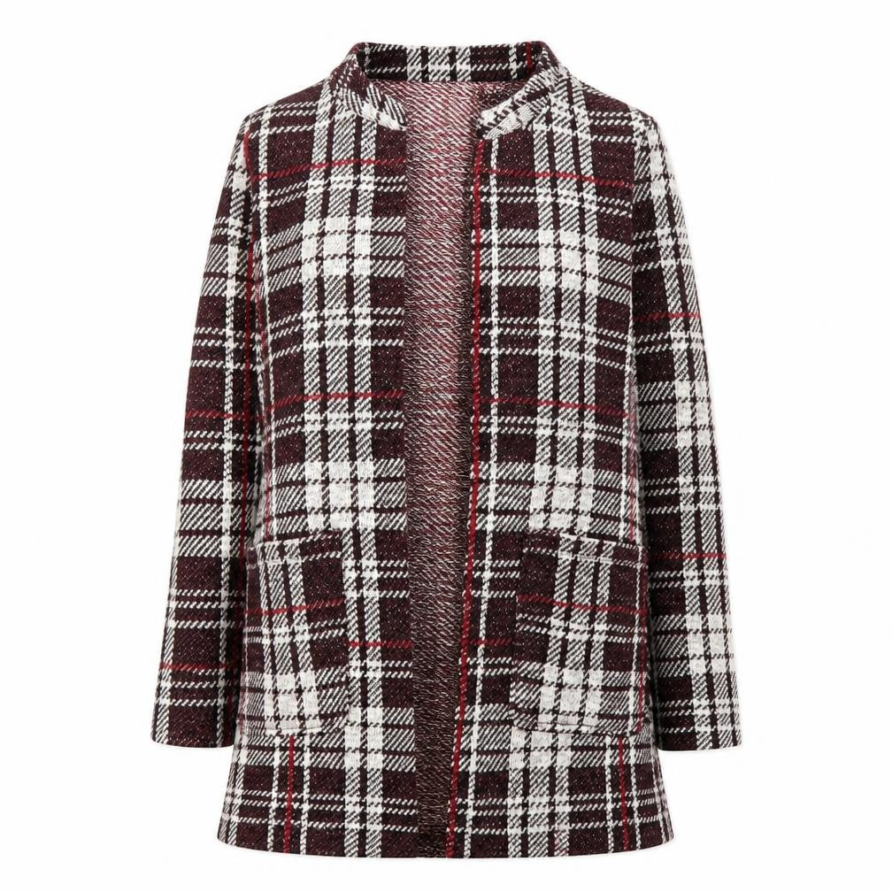 Front view of New Look women’s red check jacket blazer, size UK 12