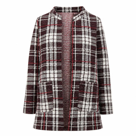 Front view of New Look women’s red check jacket blazer, size UK 12