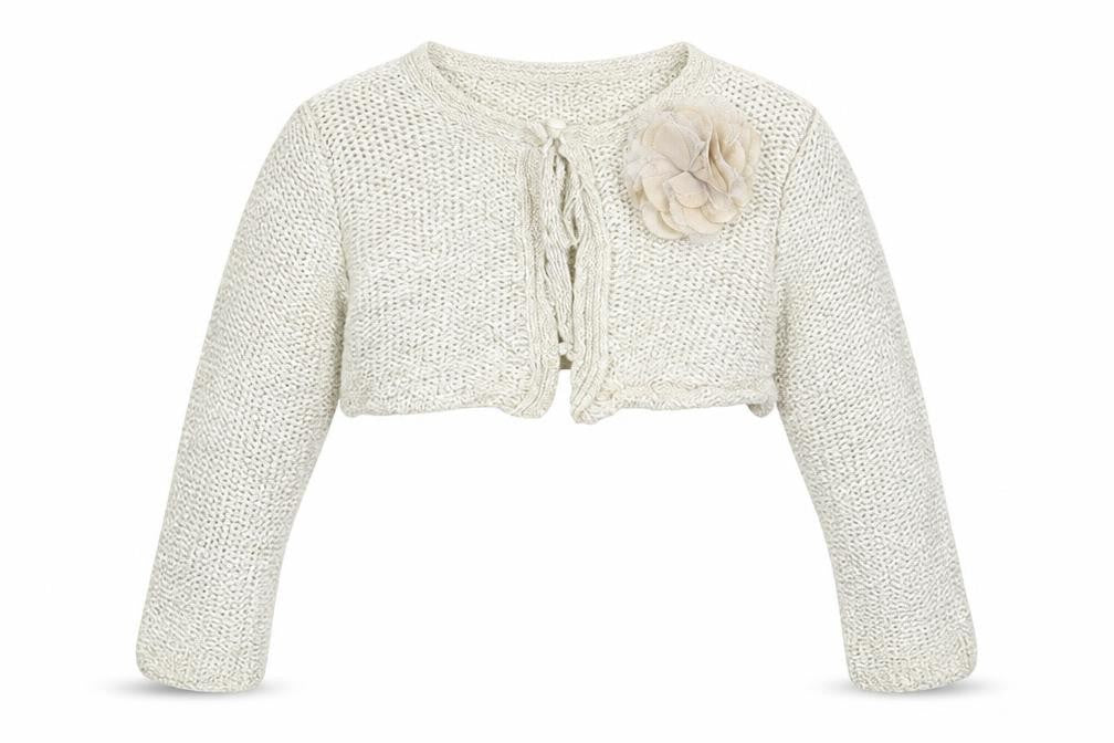 Front view of H&M girls’ beige shrug jumper, size 2-3, years