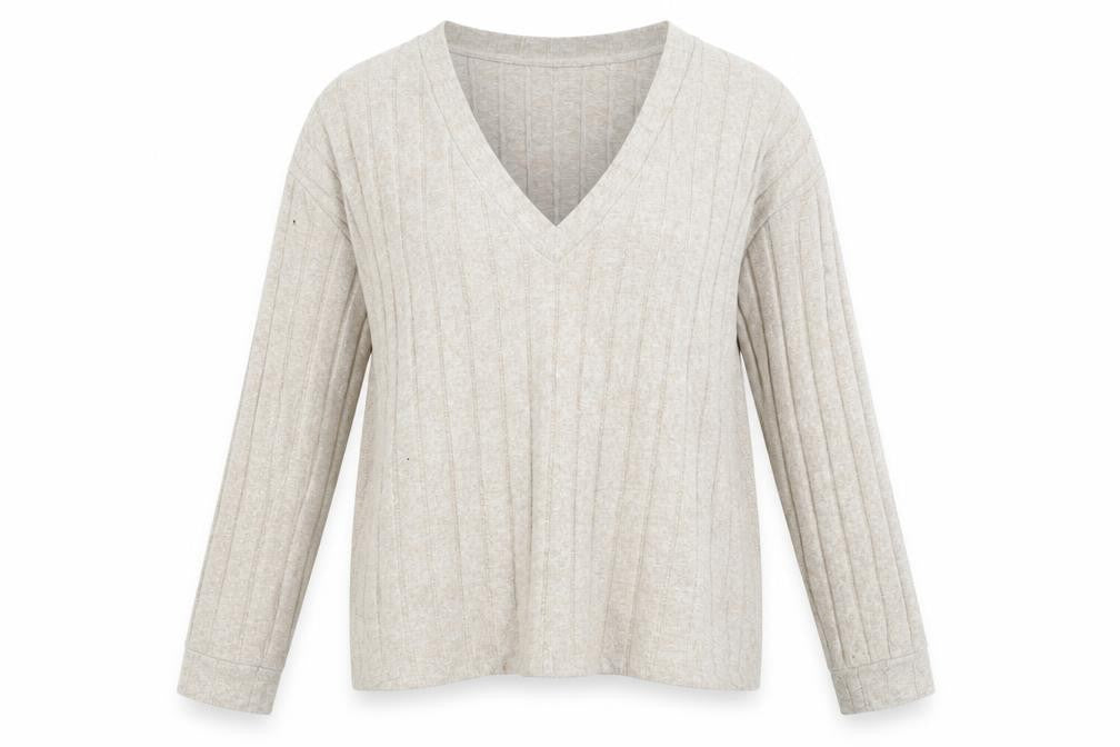 Front view of ASOS women’s beige striped jumper, size UK 10