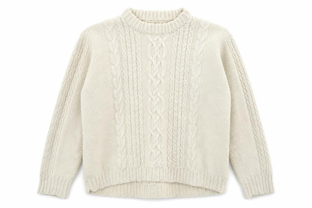 Front view of Preworn women’s white knit jumper, size UK 20