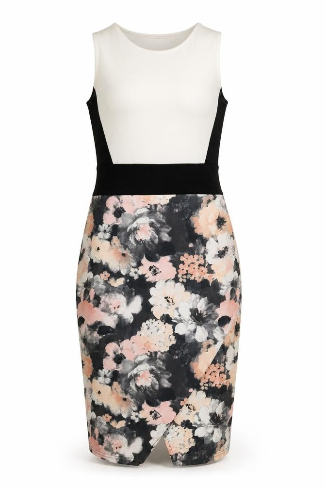 Front view of Boohoo women’s pink floral sheath, size UK 10