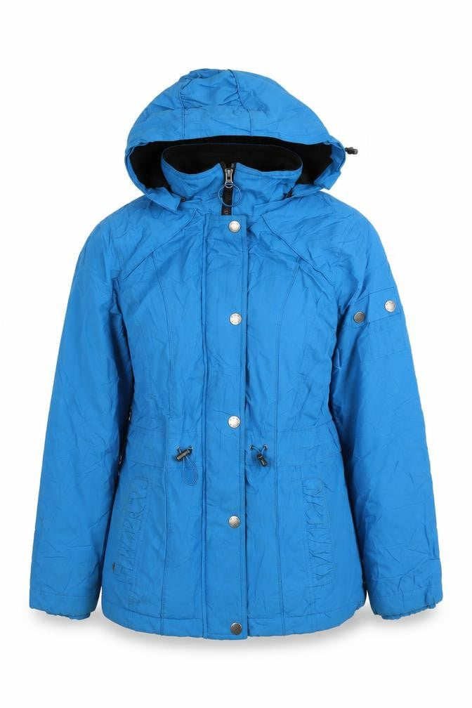 Front view of Per Una women’s blue windbreaker coat, size S