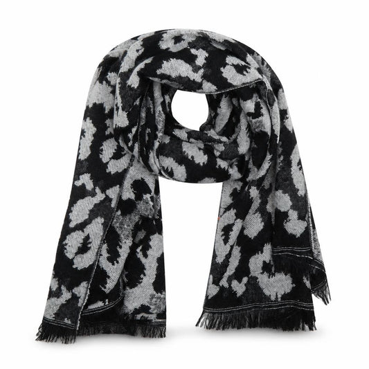 Front view of Preworn unisex grey animal print shawl/wrap - leopard print