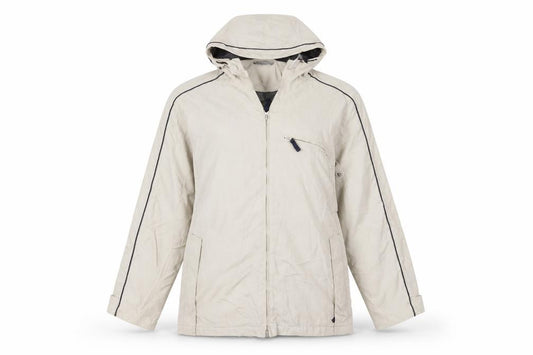Front view of Cutting Edge women’s beige jacket coat, size M