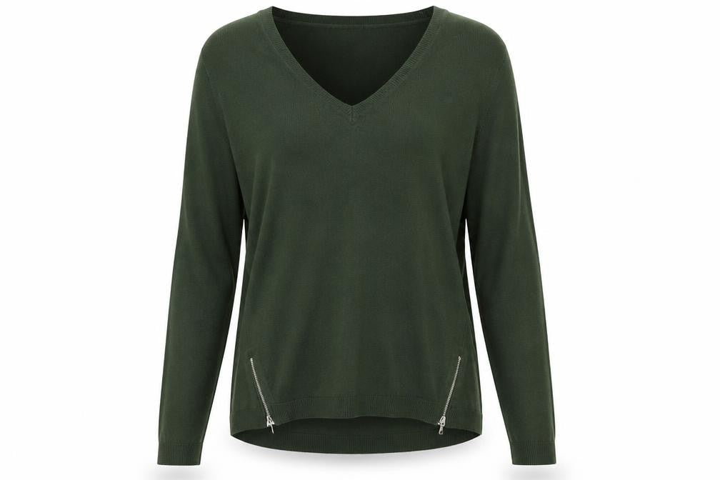 Front view of Papaya women’s green jumper, size L