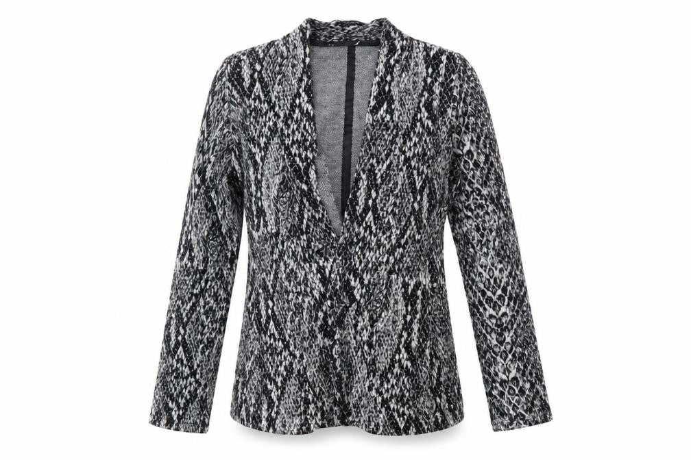 Front view of Next women’s grey animal print jacket, size UK 8