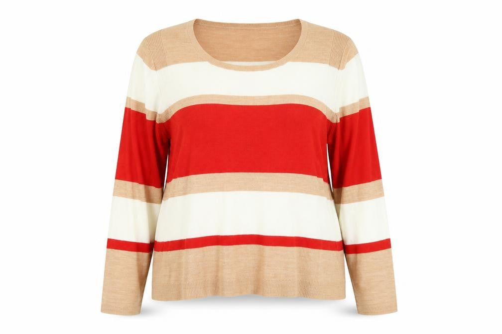 Front view of Marks & Spencer women’s multicoloured striped jumper, size UK 18