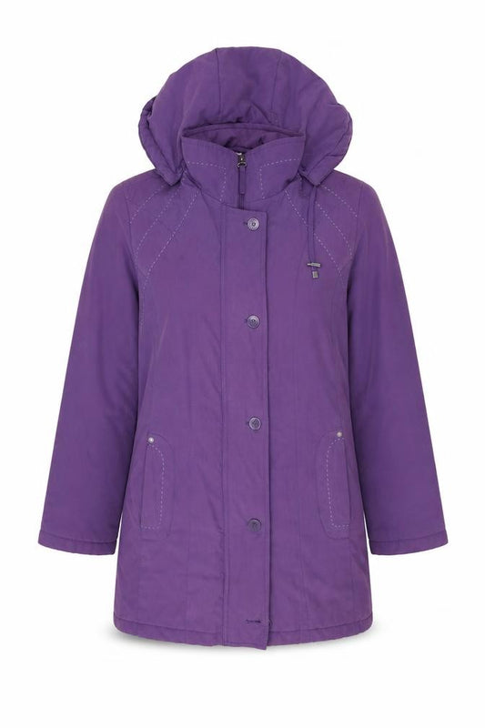 Front view of Klass women’s purple overcoat coat, size M