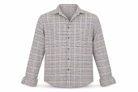 Front view of John Lewis men’s multicoloured check button-up, size M