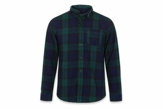 Front view of Peacocks men’s multicoloured check button-up, size M