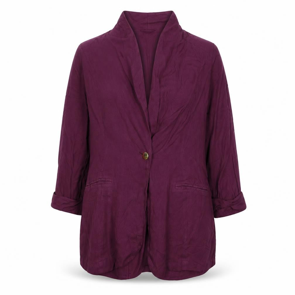 Front view of Internacionale women’s purple jacket blazer, size UK 12