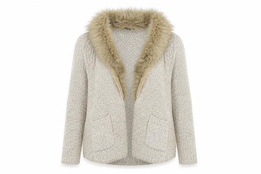 Front view of Next women’s beige jacket coatigan, size UK 14