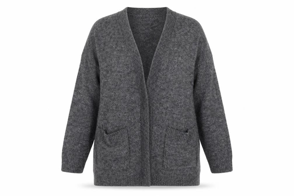 Front view of H&M women’s grey jacket coatigan, size M