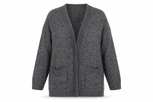 Front view of H&M women’s grey jacket coatigan, size M
