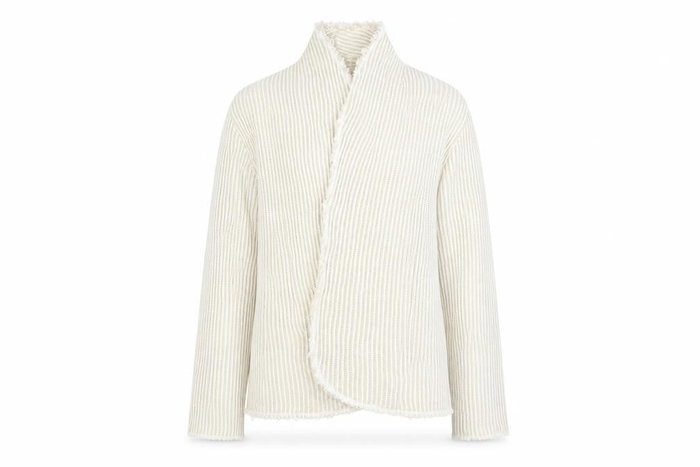 Front view of Preworn women’s white jacket coatigan, size UK 12