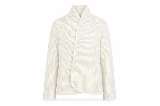 Front view of Preworn women’s white jacket coatigan, size UK 12