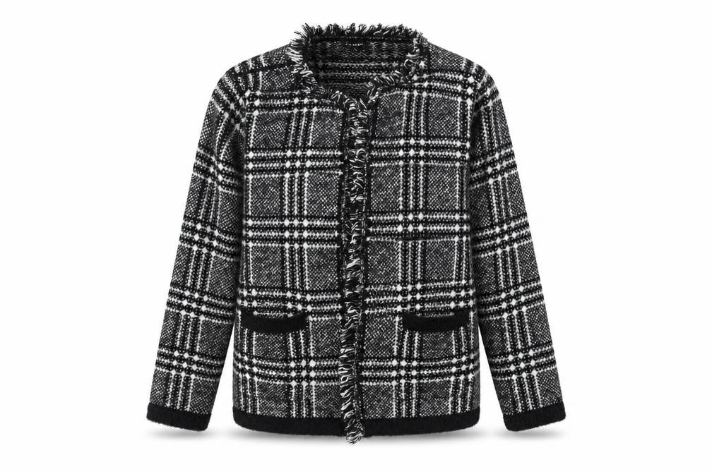 Front view of Casamia women’s black knit jacket coatigan, size S