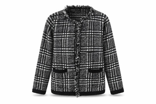 Front view of Casamia women’s black knit jacket coatigan, size S