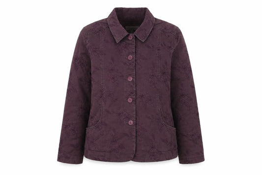 Front view of EWM women’s purple jacket, size UK 16