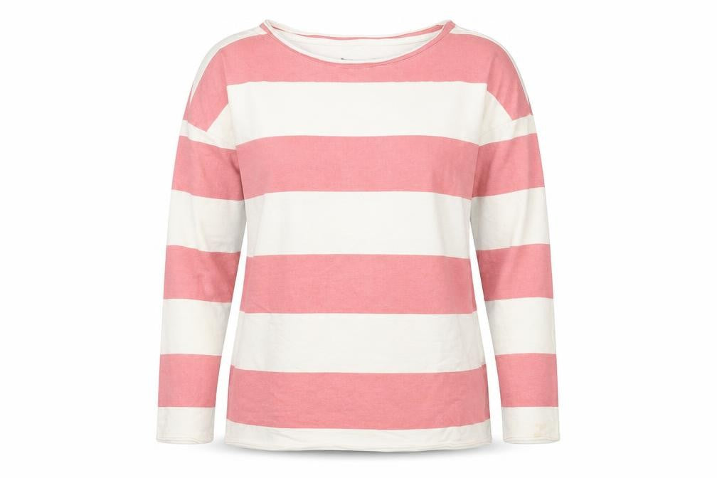 Front view of Avenue women’s white striped jumper, size UK 12