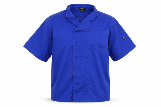 Front view of Brigade men’s blue dress shirt, size L, - chefswear