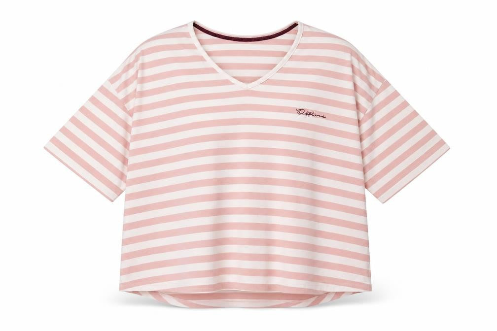 Front view of poeticgem women’s pink striped basic t-shirt one size