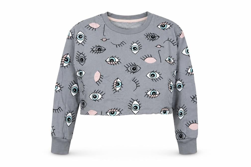 Front view of Preworn women’s grey jumper, size S, - eye