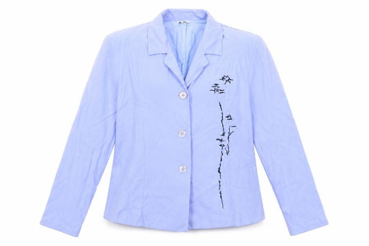 Front view of Preworn women’s blue jacket, size M