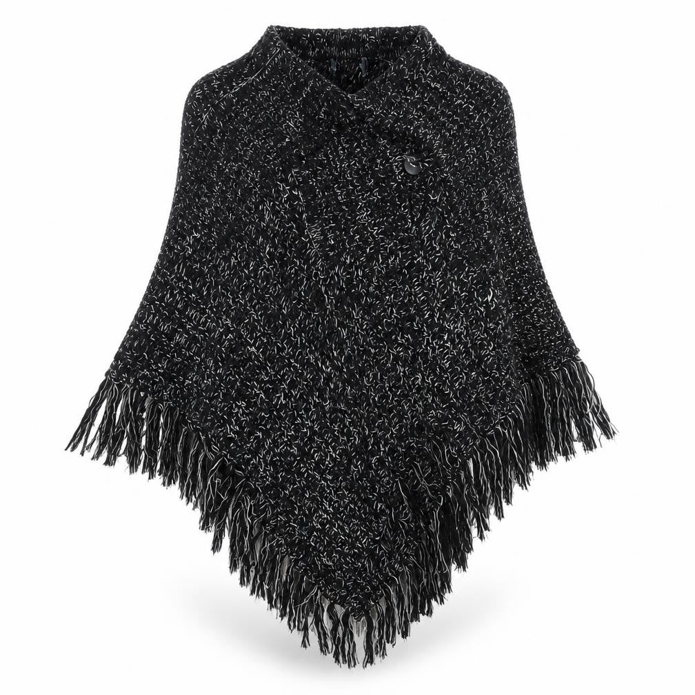 Front view of Peakocks women’s black cape jumper, size M