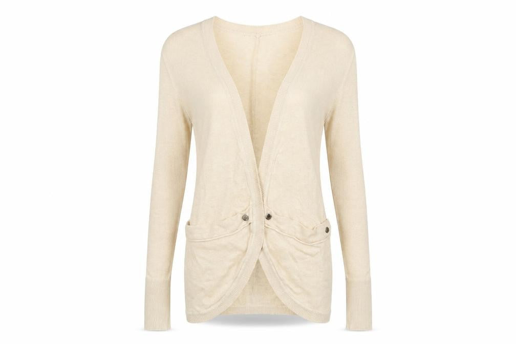 Front view of Atmosphere women’s beige wrap jumper, size UK 14