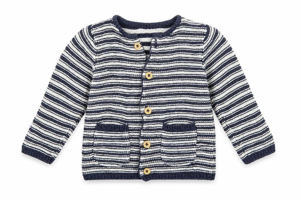 M&S Baby Blue Striped  Cardigan Jumper Size 9-12 Months