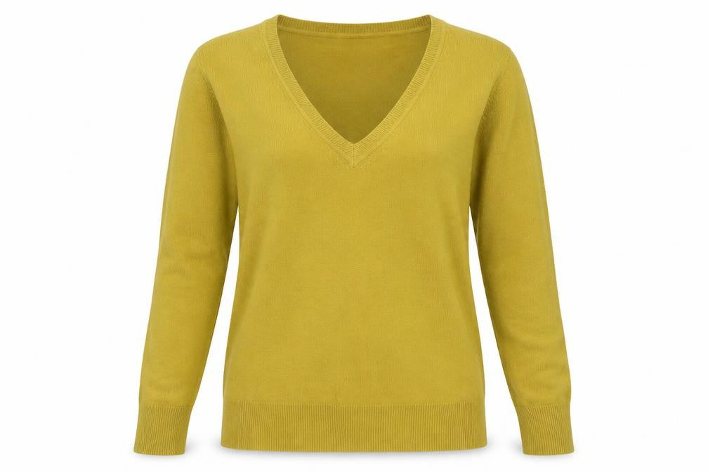 Front view of Atmosphere women’s yellow knit jumper, size UK 14