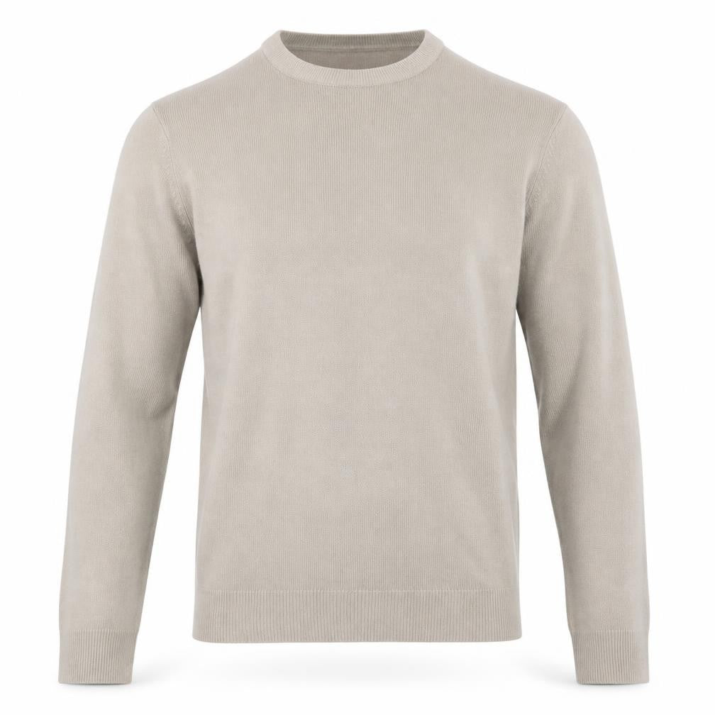 Front view of Vintage men’s beige knit jumper, size M