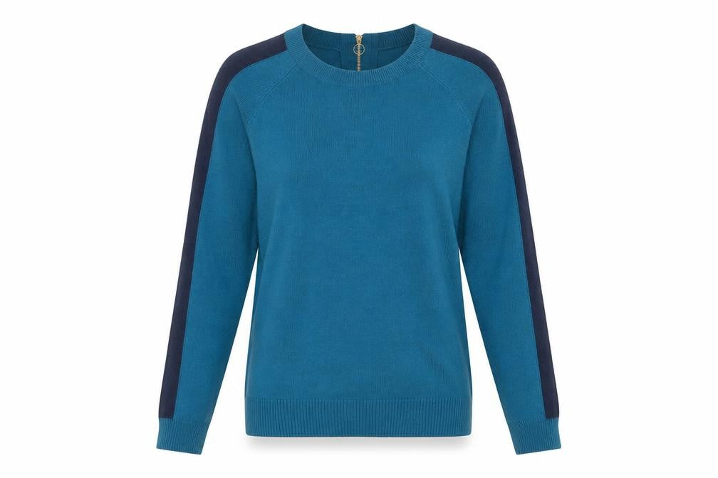 Front view of Tu women’s blue knit jumper, size UK 8