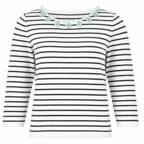 Belle Vere Womens White Striped Knit Pullover Jumper Size 10