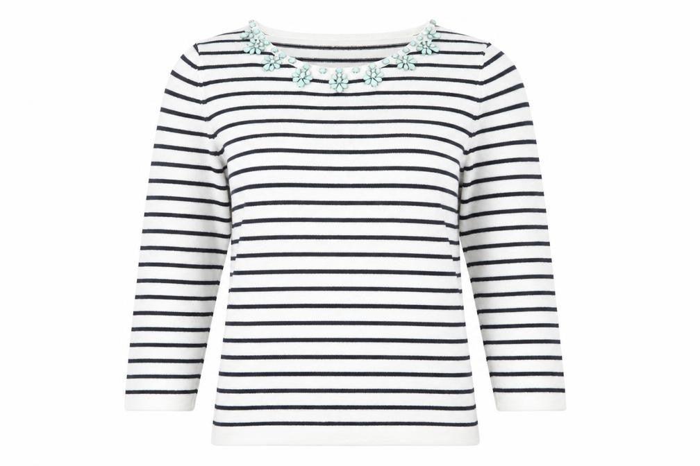 Belle Vere Womens White Striped Knit Pullover Jumper Size 10
