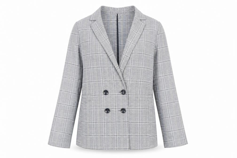 Front view of Primark women’s grey check jacket blazer, size UK 8