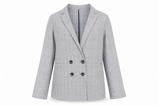 Front view of Primark women’s grey check jacket blazer, size UK 8