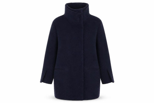 Front view of ASOS women’s blue overcoat coat, size UK 8