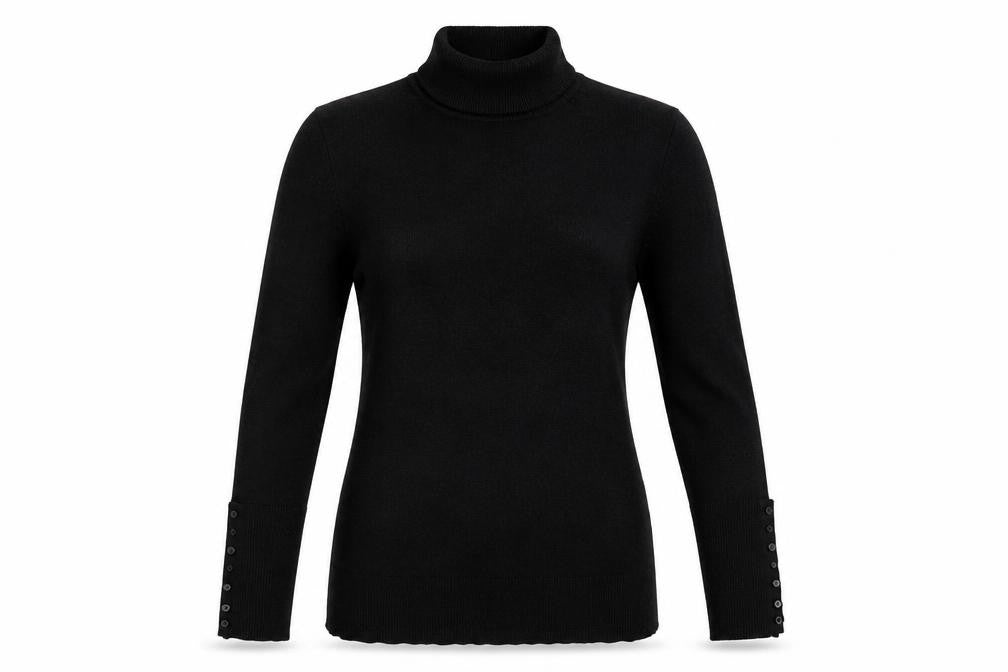 Front view of New Look women’s black pullover sweatshirt, size UK 14