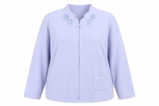 Front view of Marks & Spencer women’s blue fleece jacket, size UK 18