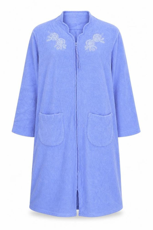 Front view of Marks & Spencer women’s blue floral jacket, size UK 12