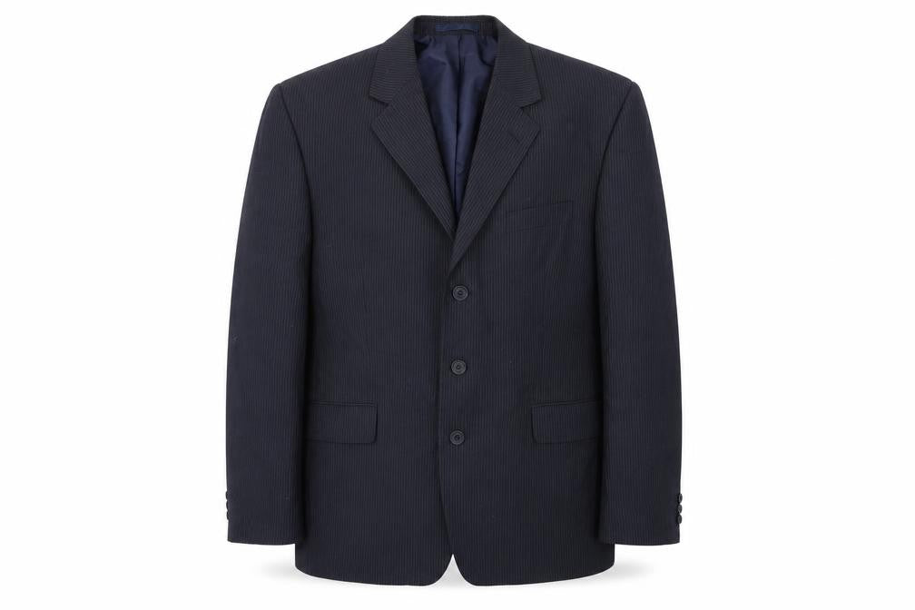 Front view of Asda George men’s blue striped jacket blazer, size 44