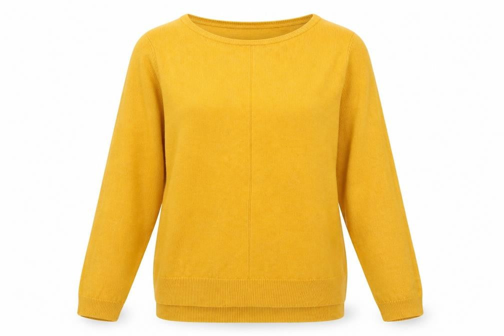 Front view of F&F women’s yellow jumper, size UK 10
