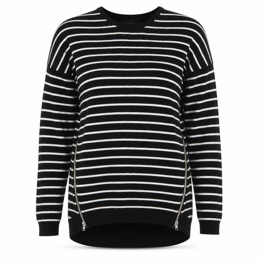 Front view of Primark women’s multicoloured striped jumper, size UK 10