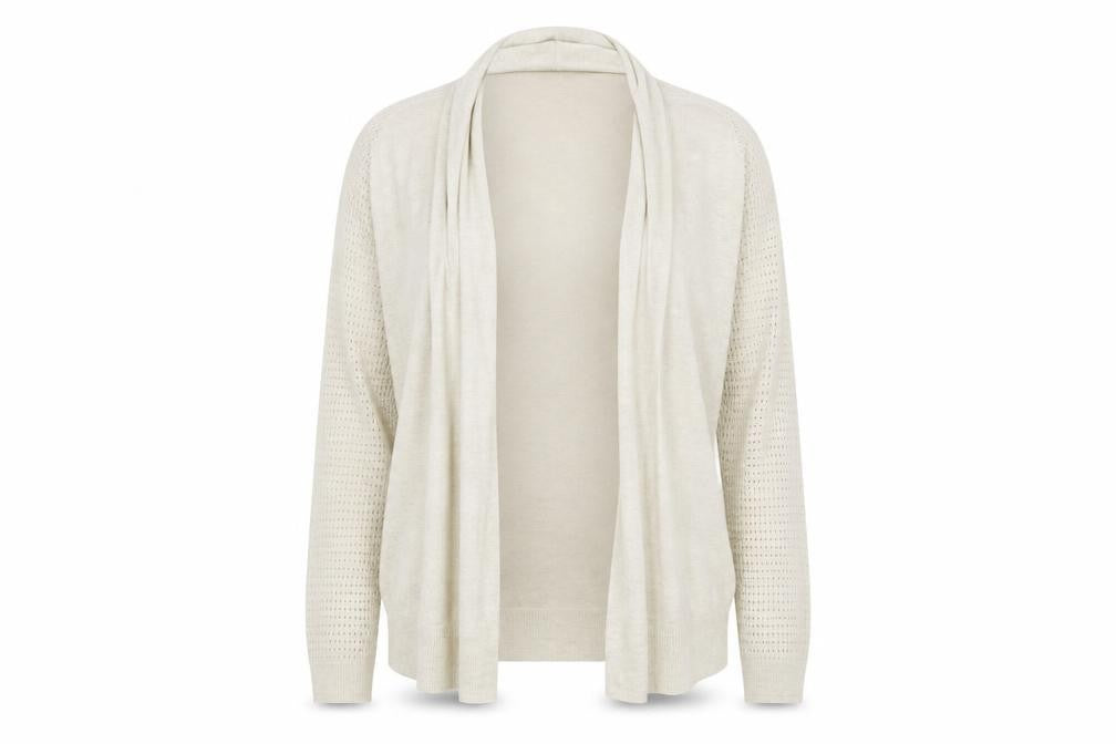 Front view of Tu women’s beige cardigan jumper, size UK 14