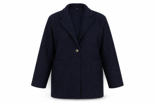 Front view of Preworn women’s blue gilet coat, size L