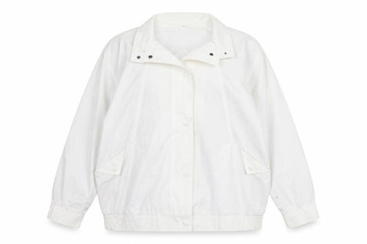 Front view of Telemac women’s white jacket coat, size UK 16, - washable marks